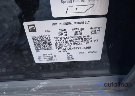 2023 GMC Acadia Awd Slt z USA, uszkodzony, nr VIN 1GKKNUL48PZ135365